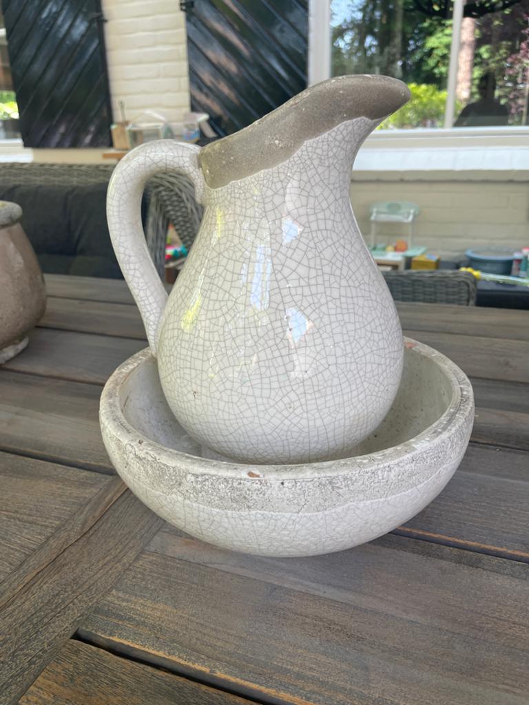 Antieke Brocante Wasstel: Kan en Kom met Craquelé, Antiek en Kunst, Ophalen