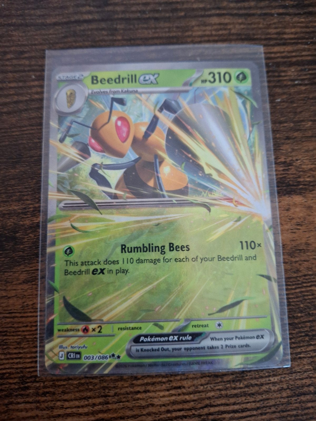Beedrill ex 003/086 kaart in sleeve en hardcase, Ophalen of Verzenden, Zo goed als nieuw, Losse kaart