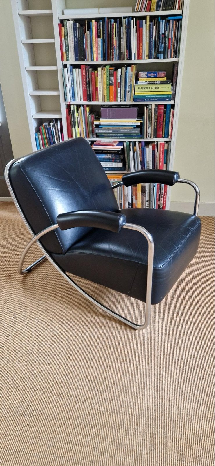 Zwart leren buisframe fauteuil Dyker 20, Ophalen, Gebruikt, Zwart, Leer