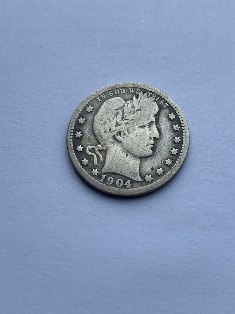 Zeldzame 1904 Barber Quarter Dollar Zilveren Munt, Ophalen of Verzenden, Losse munt, Zilver