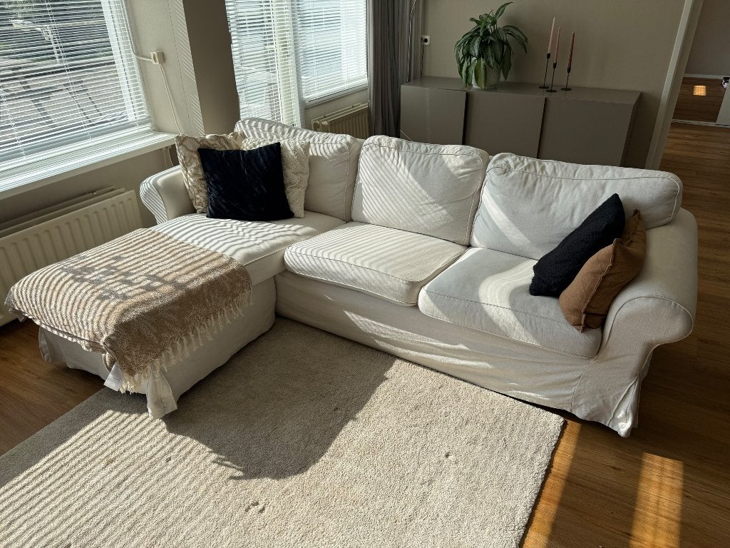 Witte hoekbank stof, Huis en Inrichting, Ophalen, Hoekbank, 75 tot 100 cm, Zo goed als nieuw