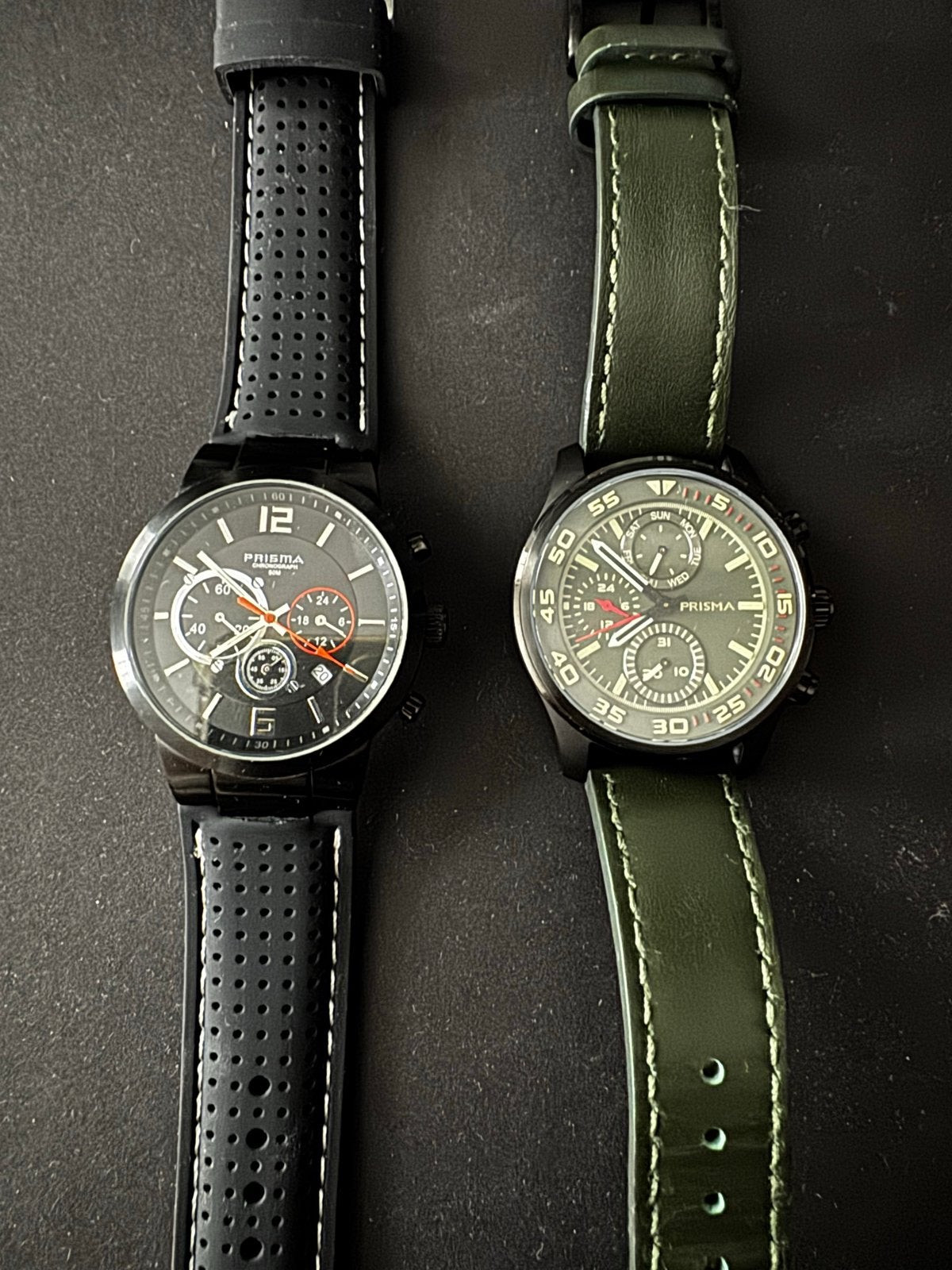 Prisma chronograaf herenhorloges (Set van 2) –ZGAN, Overige merken, Leer, Staal, Polshorloge