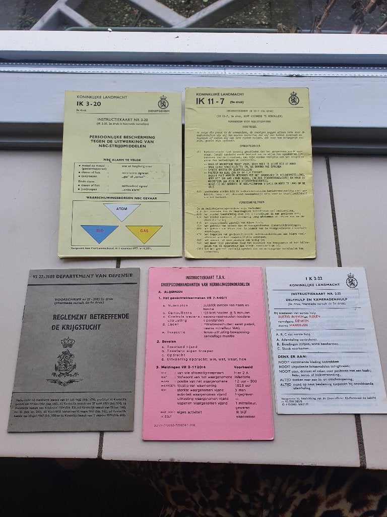 Vintage Defensie Instructiekaarten Set – NL Landmacht, Verzamelen, Ophalen of Verzenden, Landmacht, Nederland, Embleem of Badge
