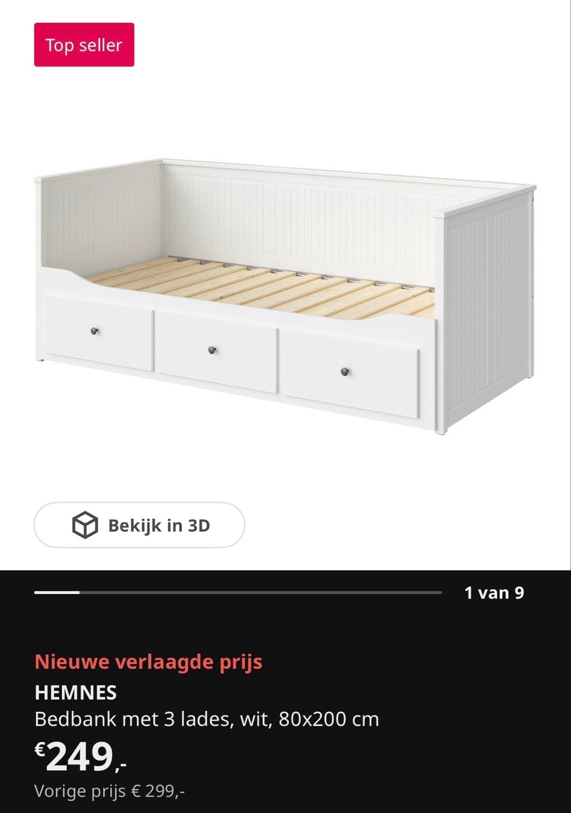 IKEA Hemnes bedbank uitschuifbaar - een- of tweepersoons, Ophalen, Verstelbaar, Wit, Tweepersoons