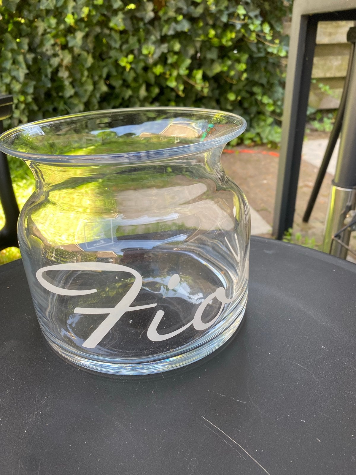 Riviera Maison glazen vaas/pot - Hoogte 15 cm, Ophalen, Zo goed als nieuw, Transparant, Glas