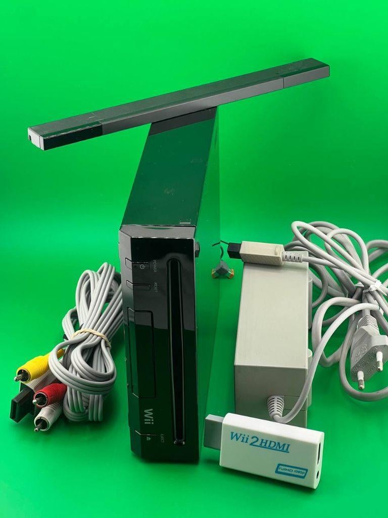 Nintendo Wii Zwart PAL Met Kabels En Wii2HDMI, Ophalen of Verzenden, Gebruikt, Zonder controller