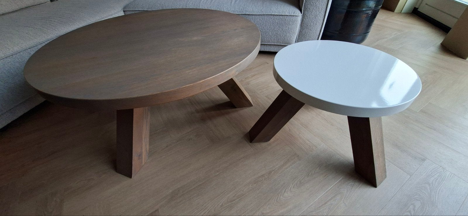 Set salontafels massoef eiken (door meubelmaker gemaakt), Huis en Inrichting, Ophalen, Minder dan 50 cm, Gebruikt, Minder dan 100 cm