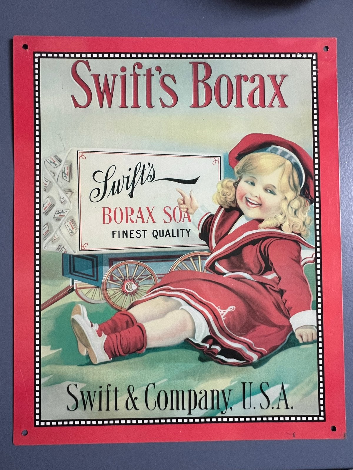 Vintage Swift's Borax Reclamebord - Decoratief, Ophalen of Verzenden, Gebruikt, Reclamebord
