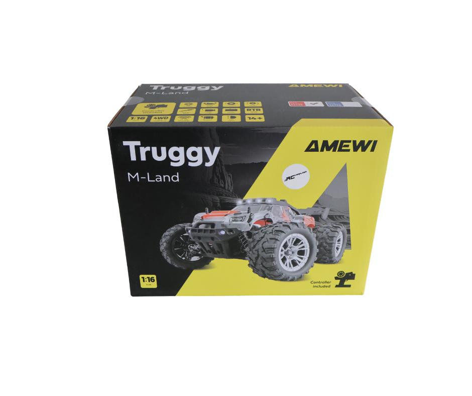 Amewi M-Land Truggy 48km/h 4WD 1/16 22755 rood, Ophalen of Verzenden, Nieuw, Overige schalen, Auto offroad