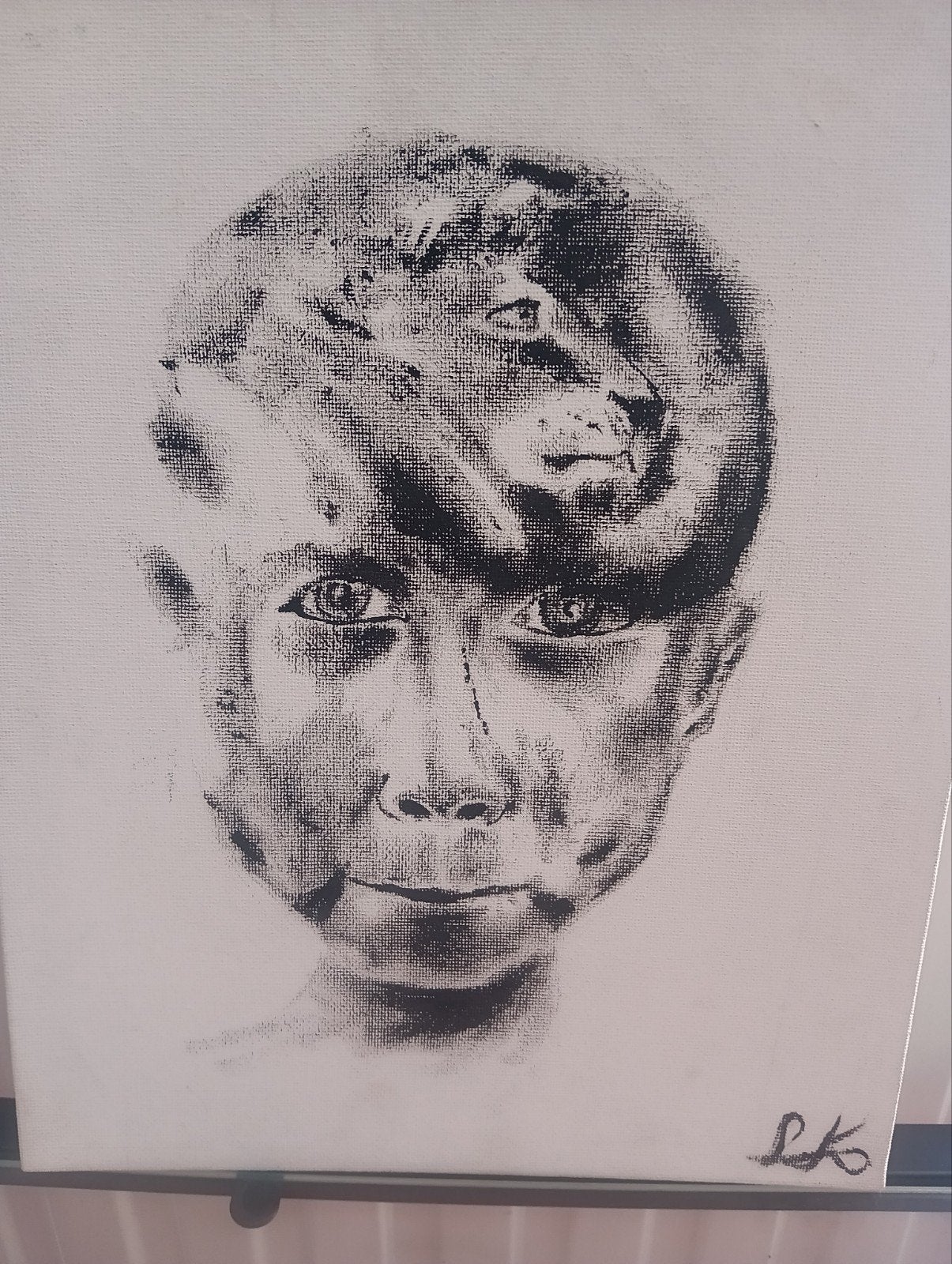 Houtskool Kunstwerk – Gezicht met Verborgen Leeuw, Antiek en Kunst, Ophalen of Verzenden, Houtskooltekening, Handgemaakt