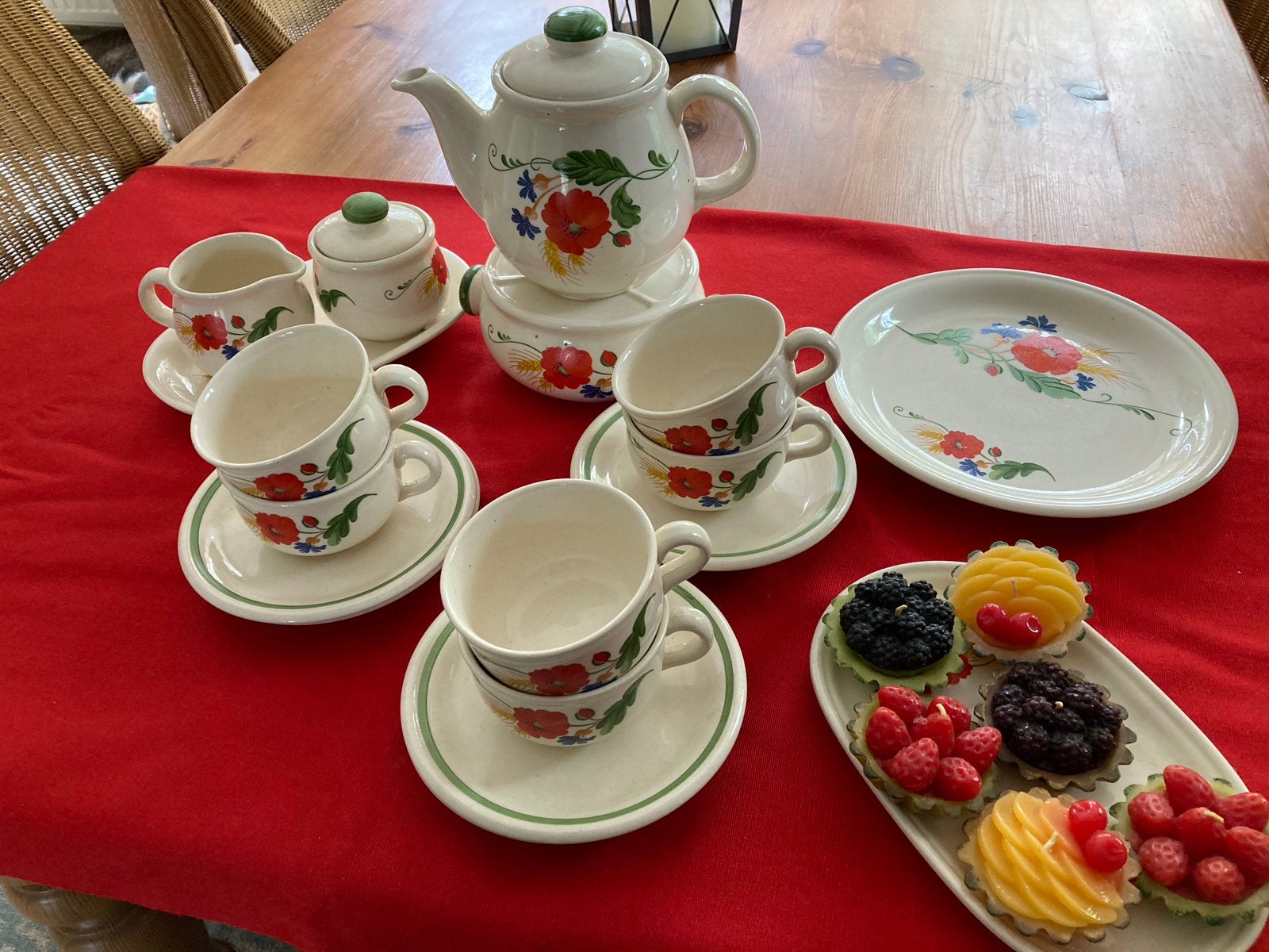 Vintage Boerenbont theeservies - compleet en handgeschilderd, Overige merken, Keramiek, Landelijk/Boerenbont, Ophalen of Verzenden
