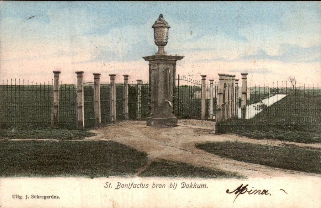 Dokkum - St. Bonifacius bron - bij Dokkum, Ophalen of Verzenden, Voor 1920, Gelopen, Friesland