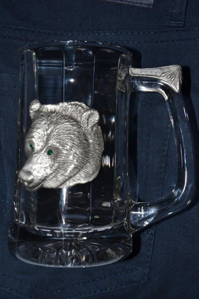 Zwaar kristallen bierpul met berenkop., Ophalen of Verzenden