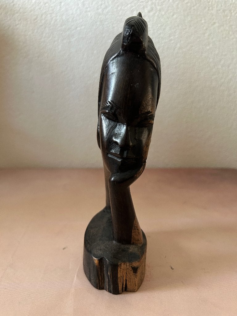 Vintage Afrikaans houten buste handgesneden beeld vrouw, Hout, 22 cm, Afrika, Ophalen of Verzenden