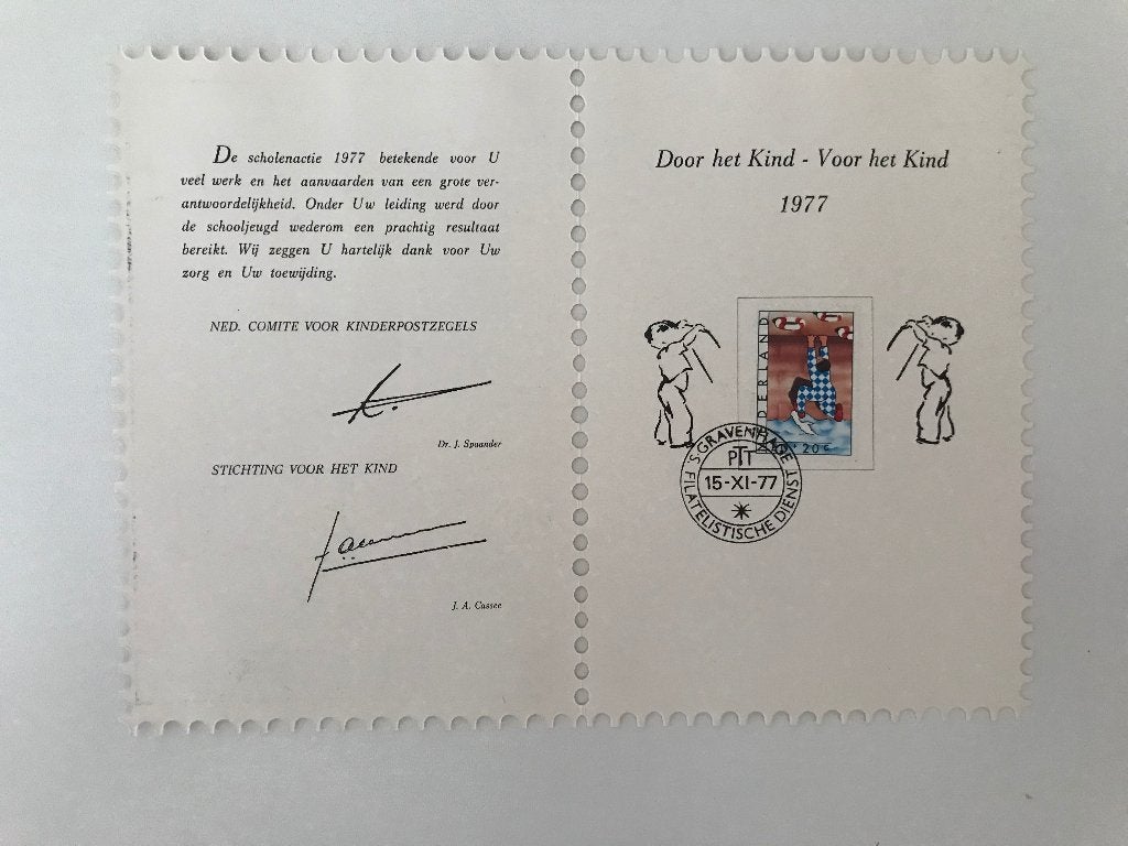 Bedankkaart Voor het kind 1977 kinderpostzegels, Postzegels en Munten, Postzegels | Nederland, Verzenden