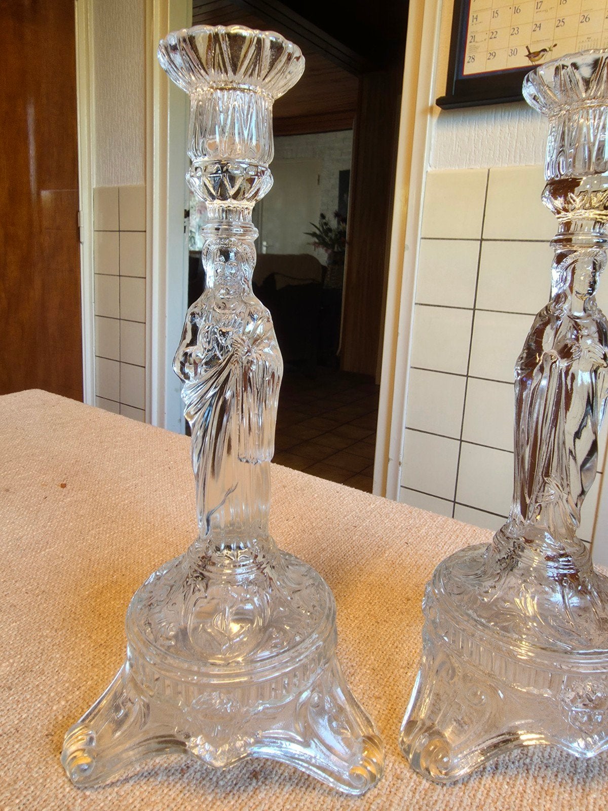 Set Scailmont antieke glazen religieuze kanderlaars, Antiek en Kunst, Ophalen of Verzenden