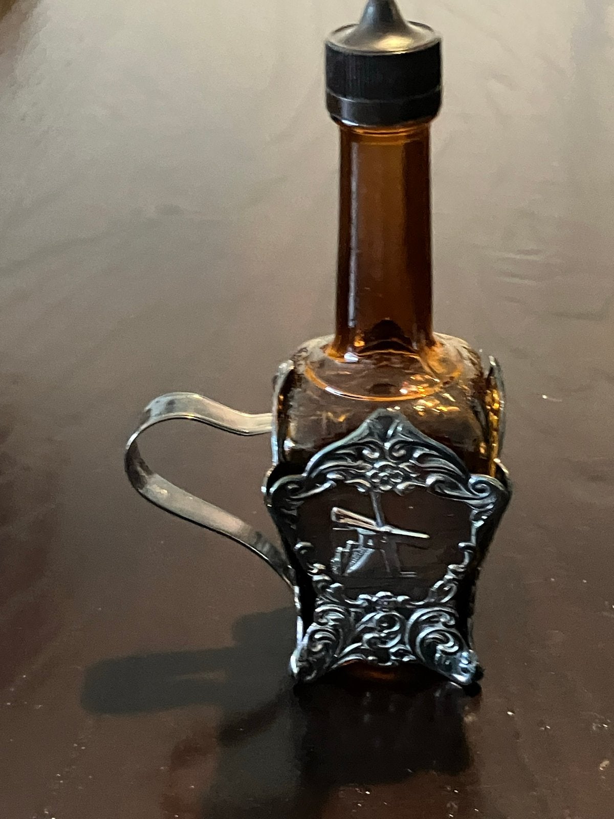 Vintage Hollandse Jeneverfles in Zilverkleurige Houder, Ophalen