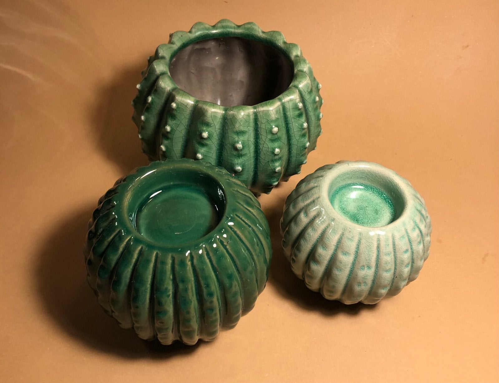 Een keramieken cactuspotje en twee cactus theelichthouders, Ophalen of Verzenden, Zo goed als nieuw