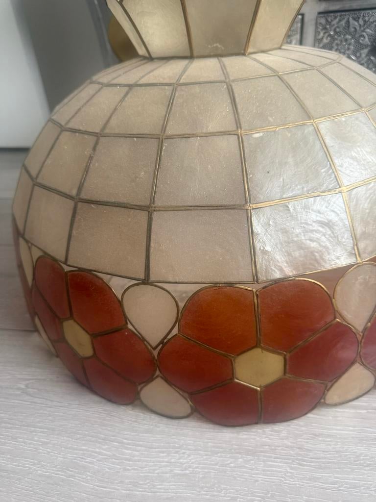 Vintage Capiz Schelpen Hanglamp met Bloemenpatroon, Ophalen of Verzenden, Gebruikt