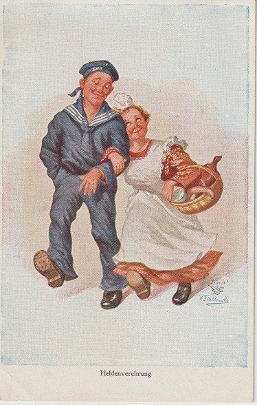 Getekend W. Fialkowska heldenverering/mijn lieve matroos/oud, Verzenden, Voor 1920, Ongelopen, Overige thema's