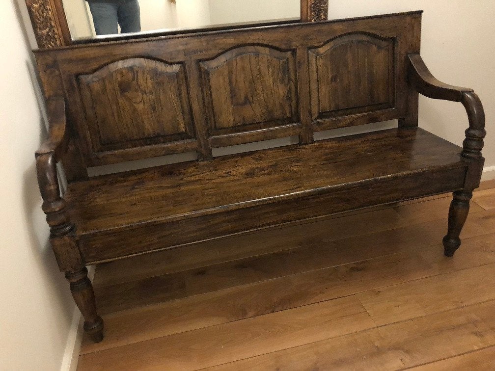 ZEER MOOIE HOUTEN BANK – massief teakhout – HALBANK flamant, Ophalen, Wilms, Koloniaal, 50 tot 75 cm