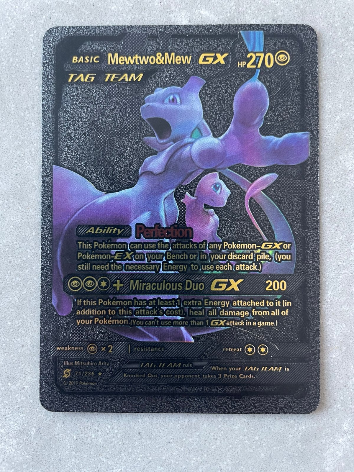 Mewtwo & Mew GX TAG TEAM Pokémonkaart - Full Art, Ophalen of Verzenden, Zo goed als nieuw, Losse kaart, Foil