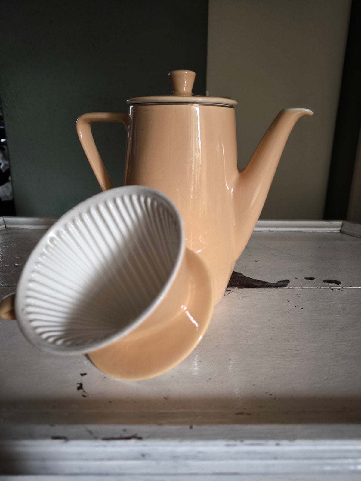 Vintage DE koffiepot met filter - Crème/Beige, Ophalen of Verzenden