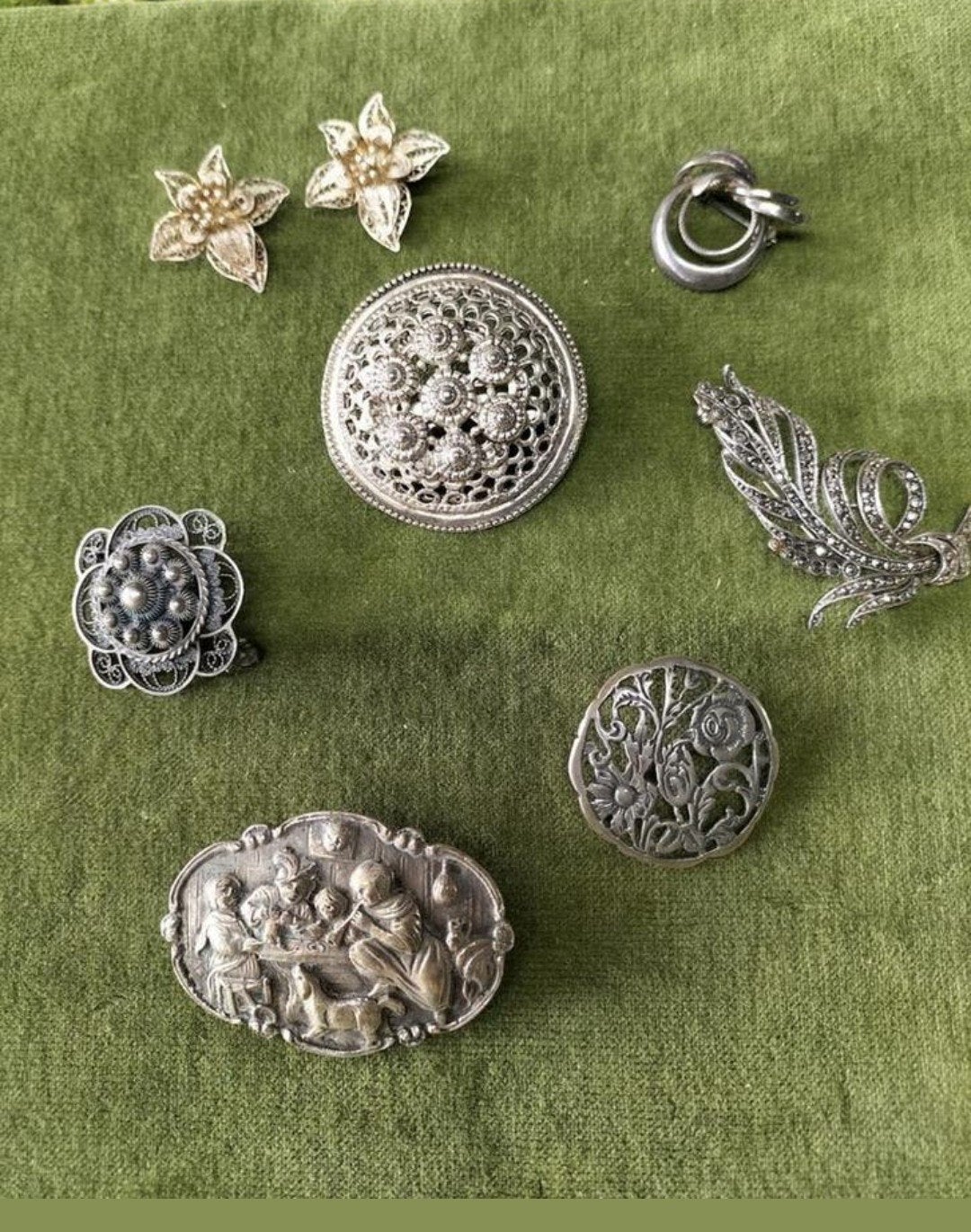Lotje vintage sieraden, waaronder zilveren broches en oorbel, Ophalen of Verzenden, Zilver, Broche