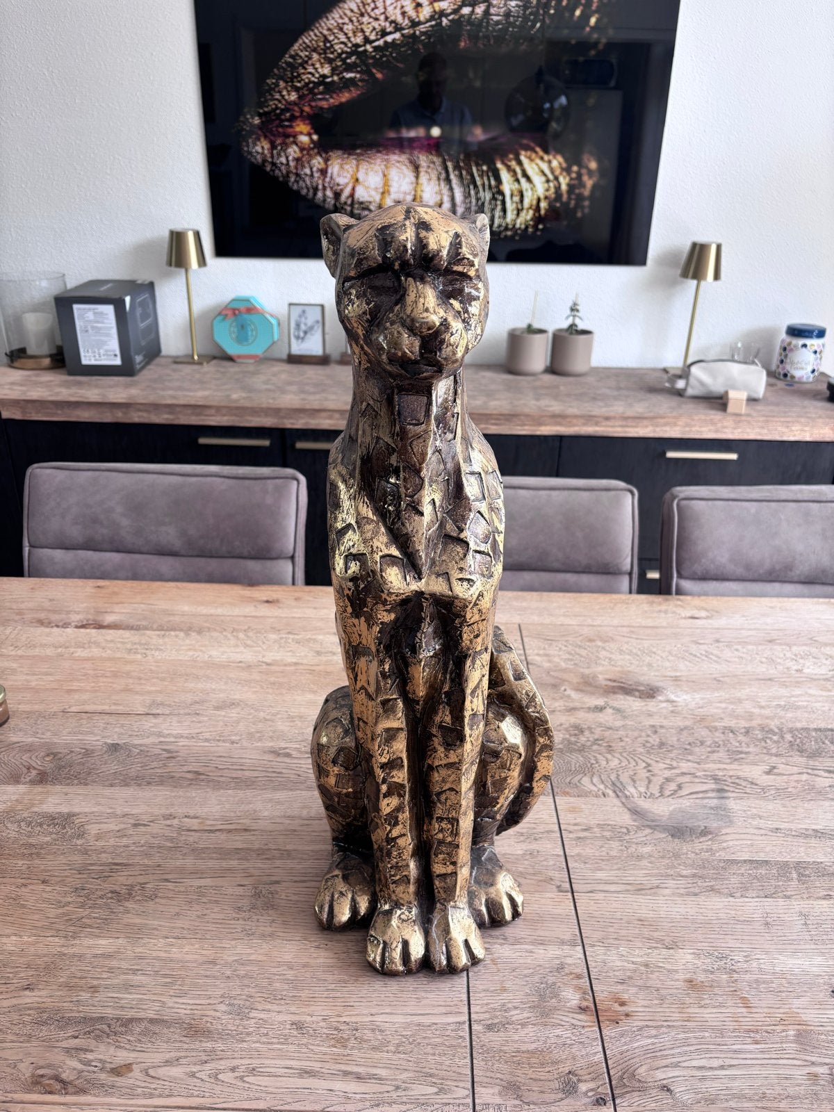 Gouden Panter Beeld - 60cm hoog, Overige materialen, Overige stijlen, Ophalen of Verzenden, Zo goed als nieuw