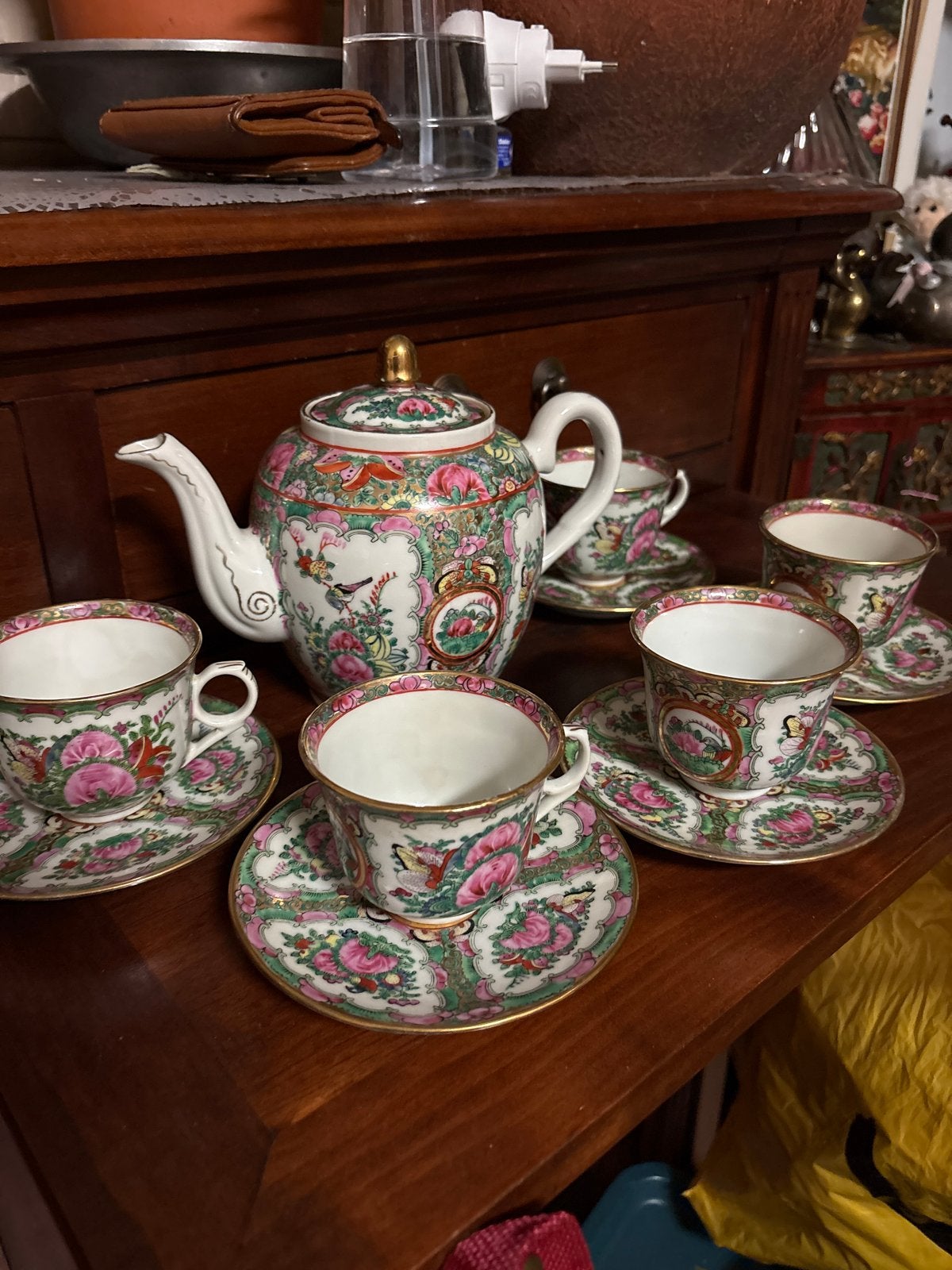 Antiek Chinees porseleinen theeservies - Famille Rose, Ophalen of Verzenden