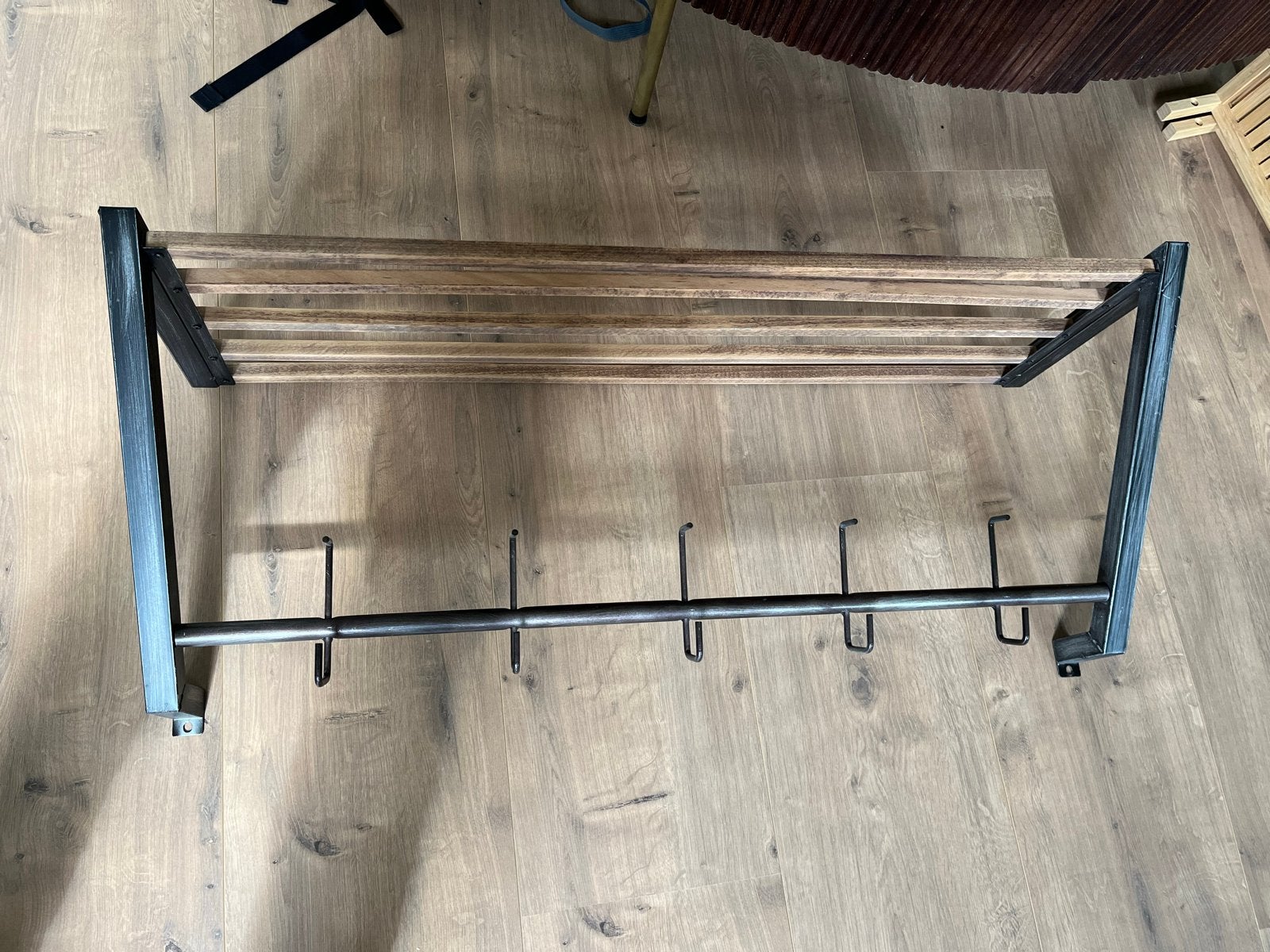 Wandkapstok met houten latten en metalen frame, Huis en Inrichting, Gebruikt, Minder dan 100 cm, Hout, Ophalen