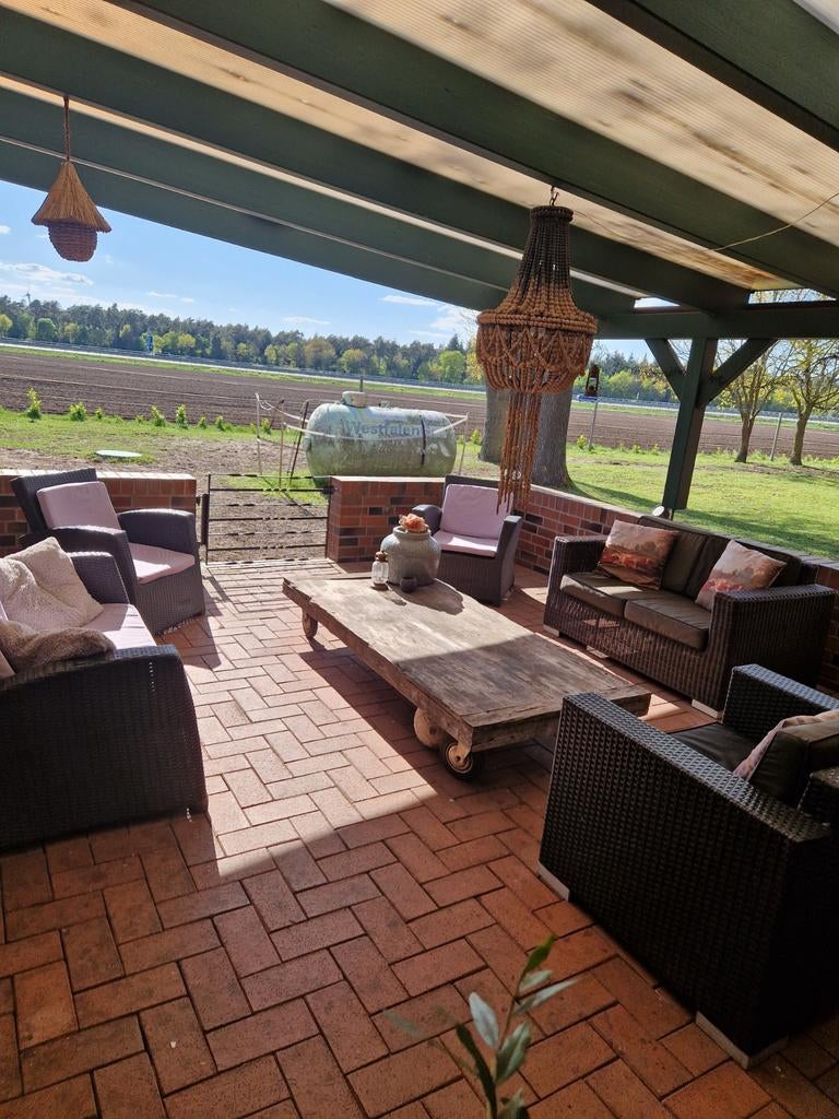 Loungeset met 3 stoelen rotan grijs, Ophalen