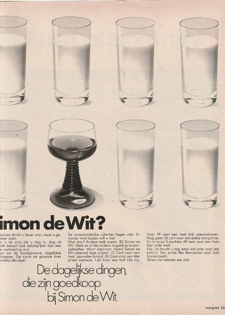 Retro reclame 1971 Simon de Wit supermarkt zuivel melk, Verzenden, Overige typen