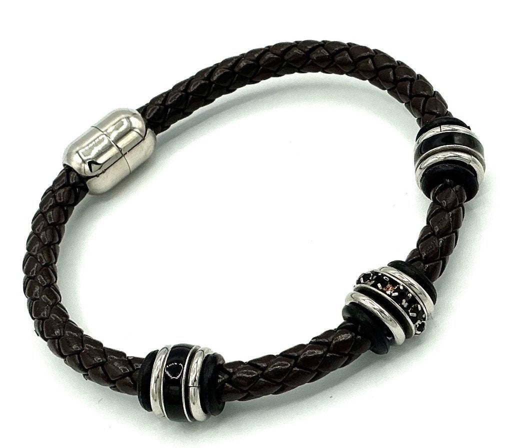 armband leer ABLeer002 zwart gevlochten Leather bracelet, Verzenden, Nieuw, Zwart, Leer