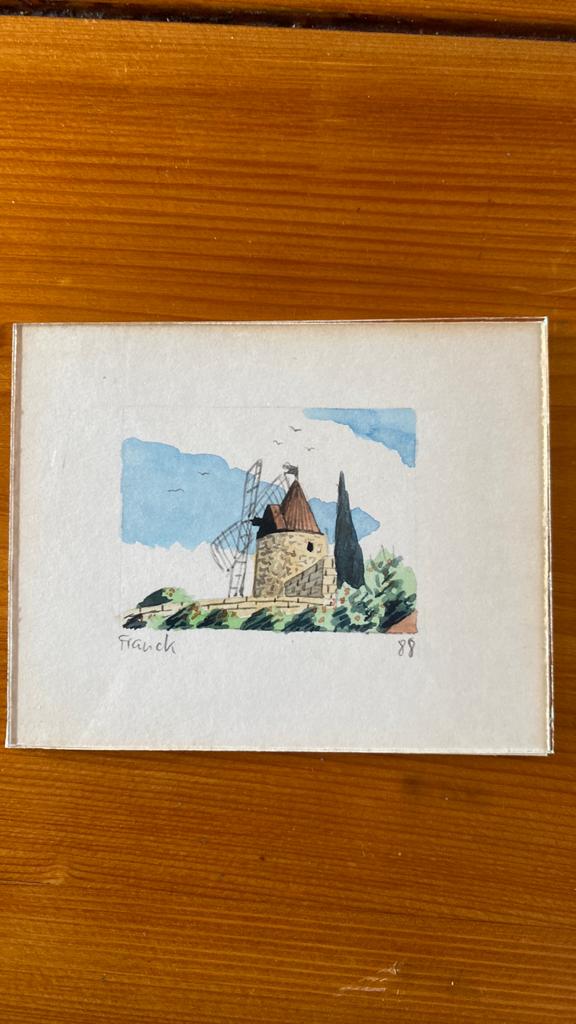Aquarel Le Moulin de Daudet, Antiek en Kunst, Ophalen of Verzenden