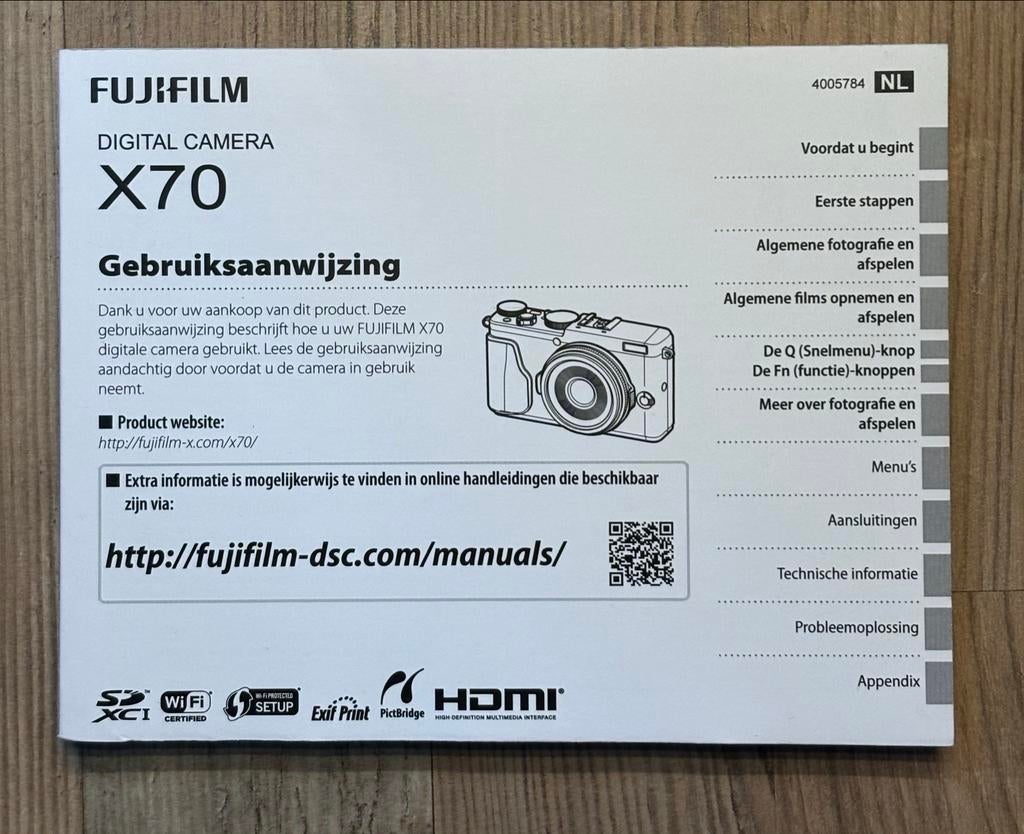 Handleiding Fujifilm X70 nederlandstalig, Ophalen of Verzenden, Zo goed als nieuw, Techniek