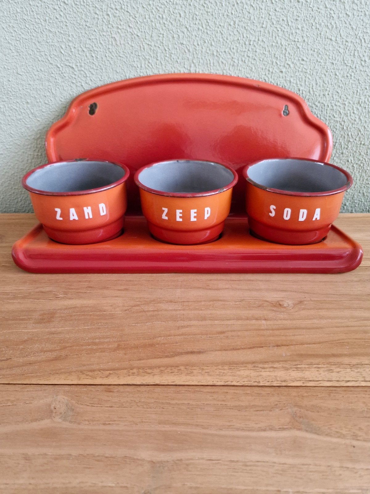 Vintage Emaille Zand-Zeep-Soda set, Ophalen
