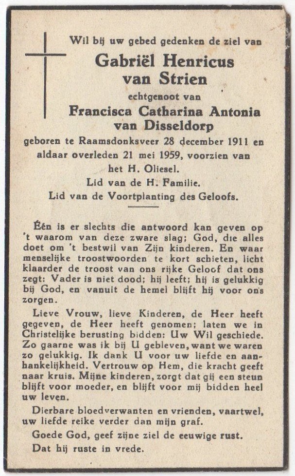 Gabriël H. van Strien 1911 - 1959 Raamsdonksveer, 47 jaar, Verzenden