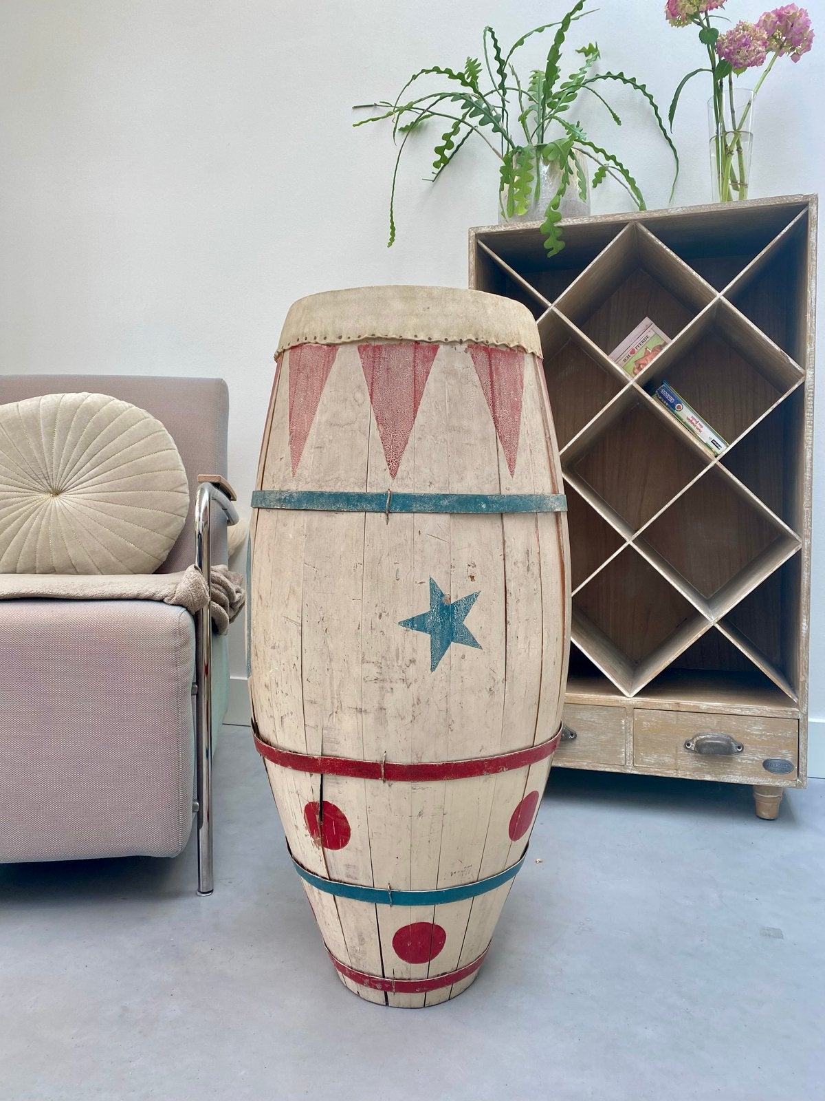 Vintage decoratieve trommel - Handgeschilderd, Muziek en Instrumenten, Drumstellen en Slagwerk, Ophalen, Gebruikt, Overige merken