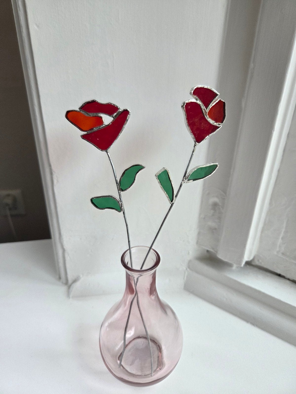2 Prachtige Duurzame Glas-in-lood Rozen, Handgemaakt, Meerkleurig, Nieuw, Ophalen of Verzenden