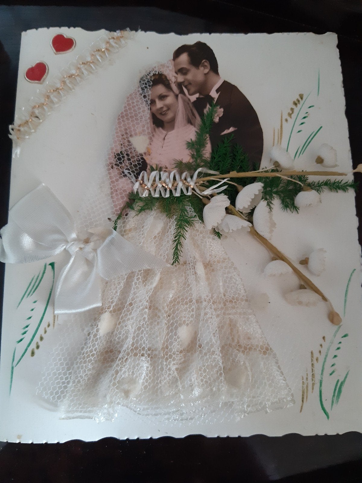vintage handgemaakte bruiloftskaart huwelijk, Verzenden, 1940 tot 1960, Overige thema's