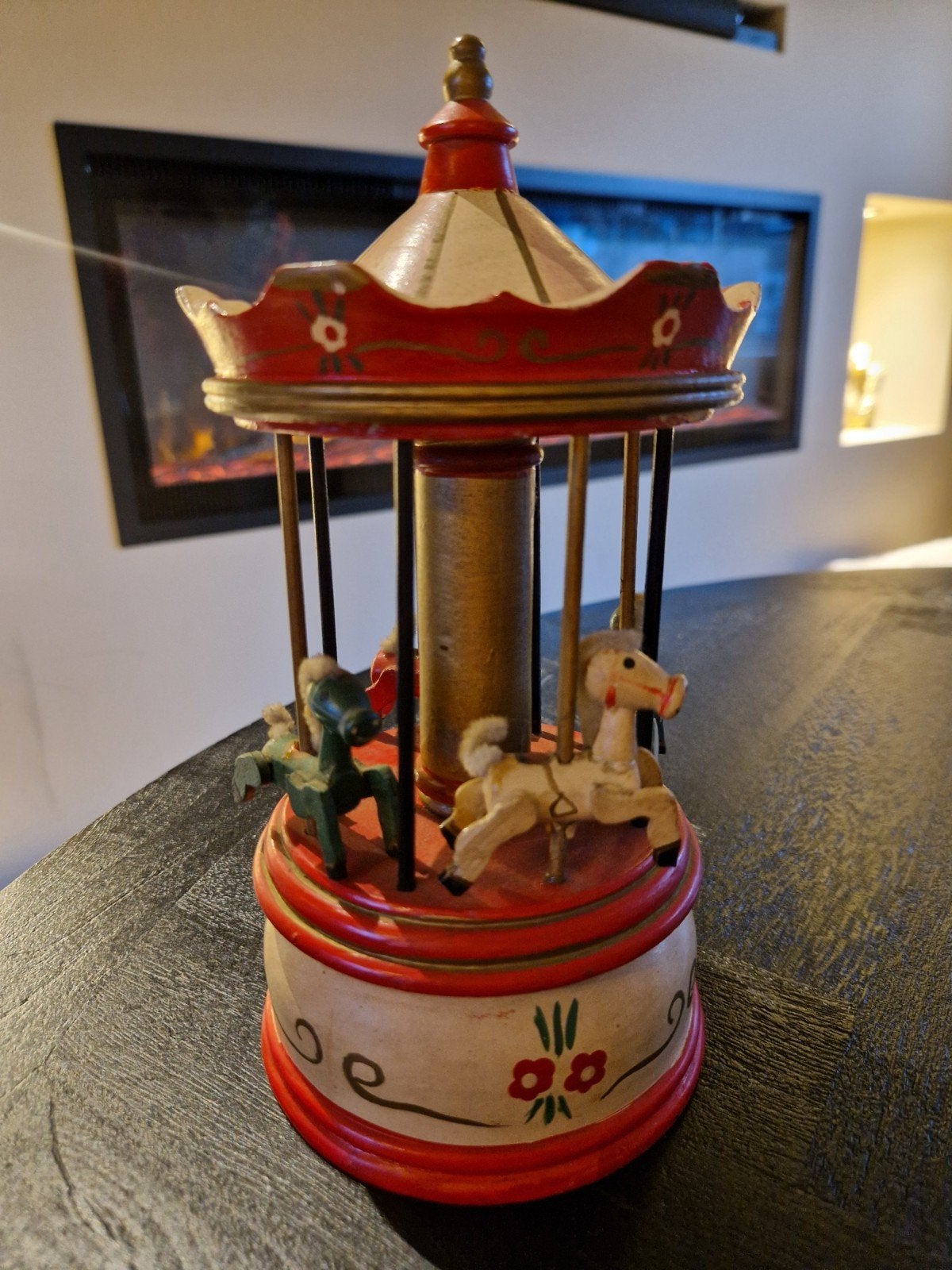 Vintage Houten Muziekdoos Carrousel met Paardjes, Ophalen of Verzenden
