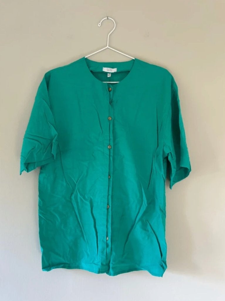 Turquoise shirt maat M korte mouw, Maat 38/40 (M), Blauw, Ophalen of Verzenden, Zo goed als nieuw