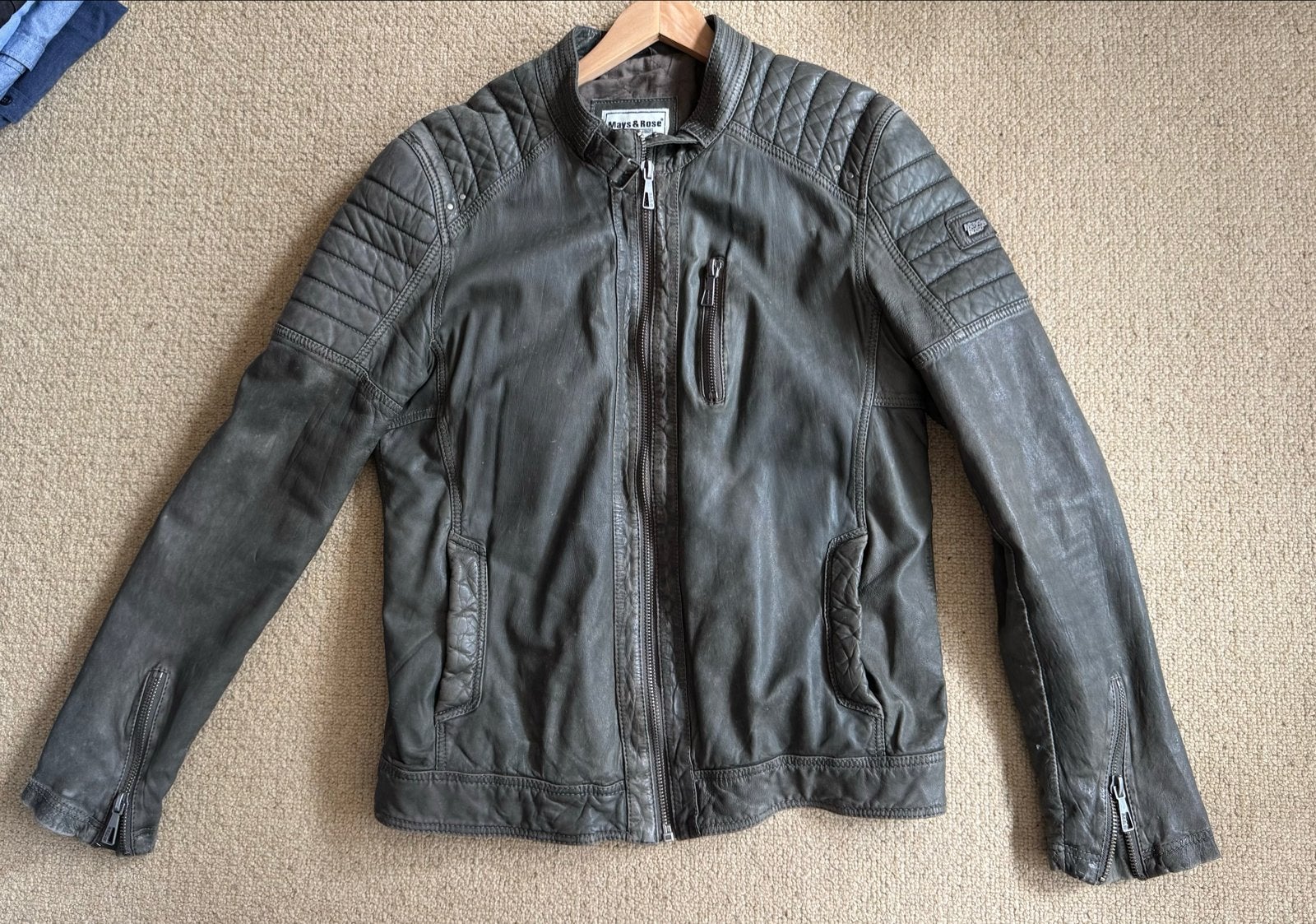 Mays & Rose Leren Jas - Donker Legergroen - Zeer Goede Staat, Ophalen of Verzenden, Zo goed als nieuw, Maat 56/58 (XL), Groen