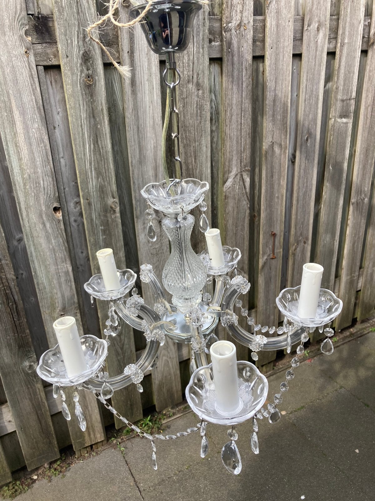 Kroonluchter kristallen 5 armige in Maria Theresa stijl., Ophalen, Gebruikt, Glas