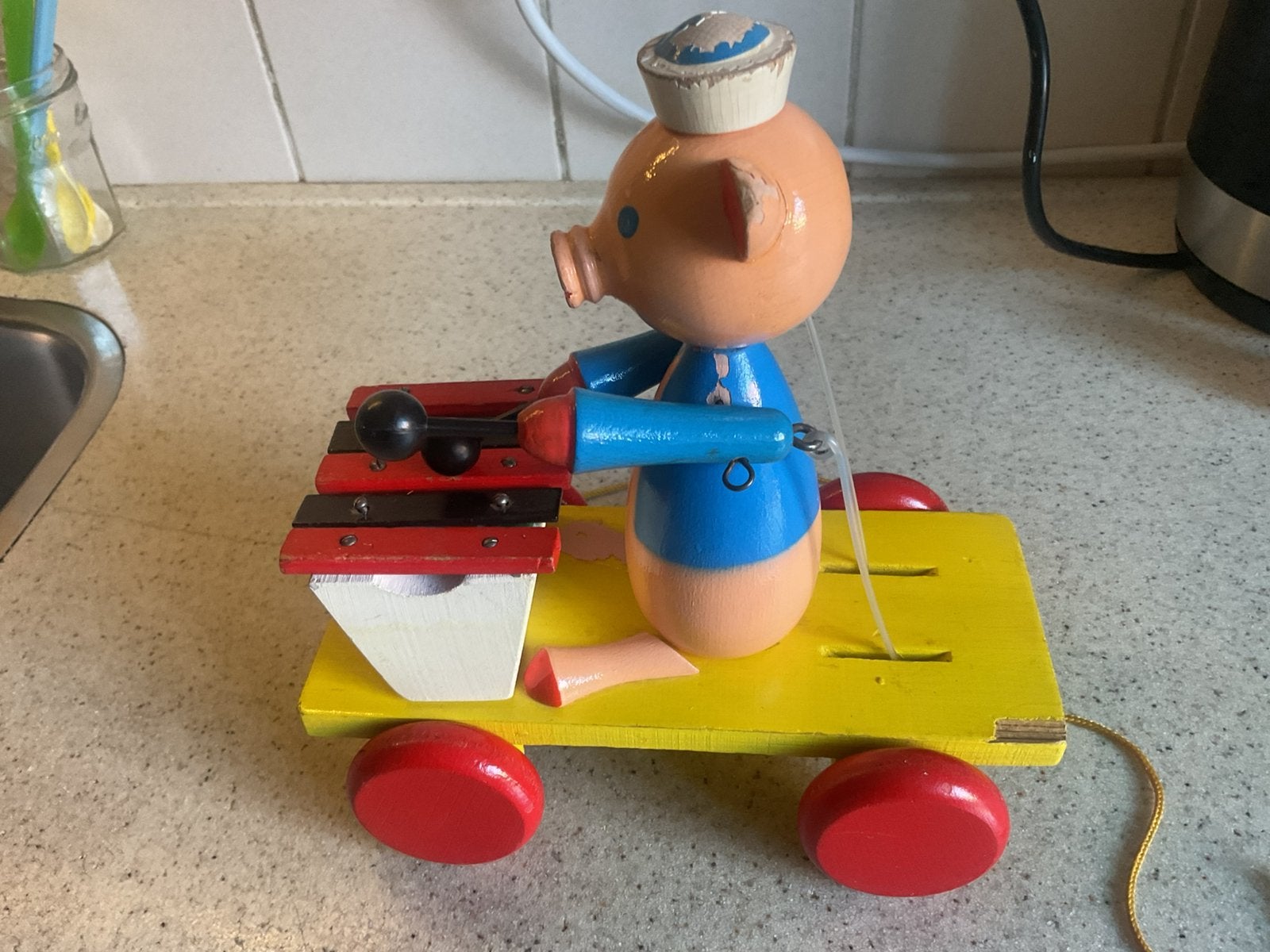 Vintage Houten Trekspeeltje – Varkentje met Xylofoon (Retro), Ophalen of Verzenden