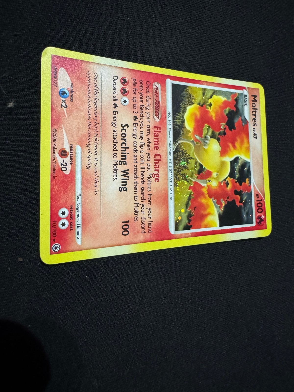 Moltres LV.47 Pokémon Kaart 10/100 (2008), Hobby en Vrije tijd, Verzamelkaartspellen | Pokémon, Ophalen of Verzenden, Gebruikt
