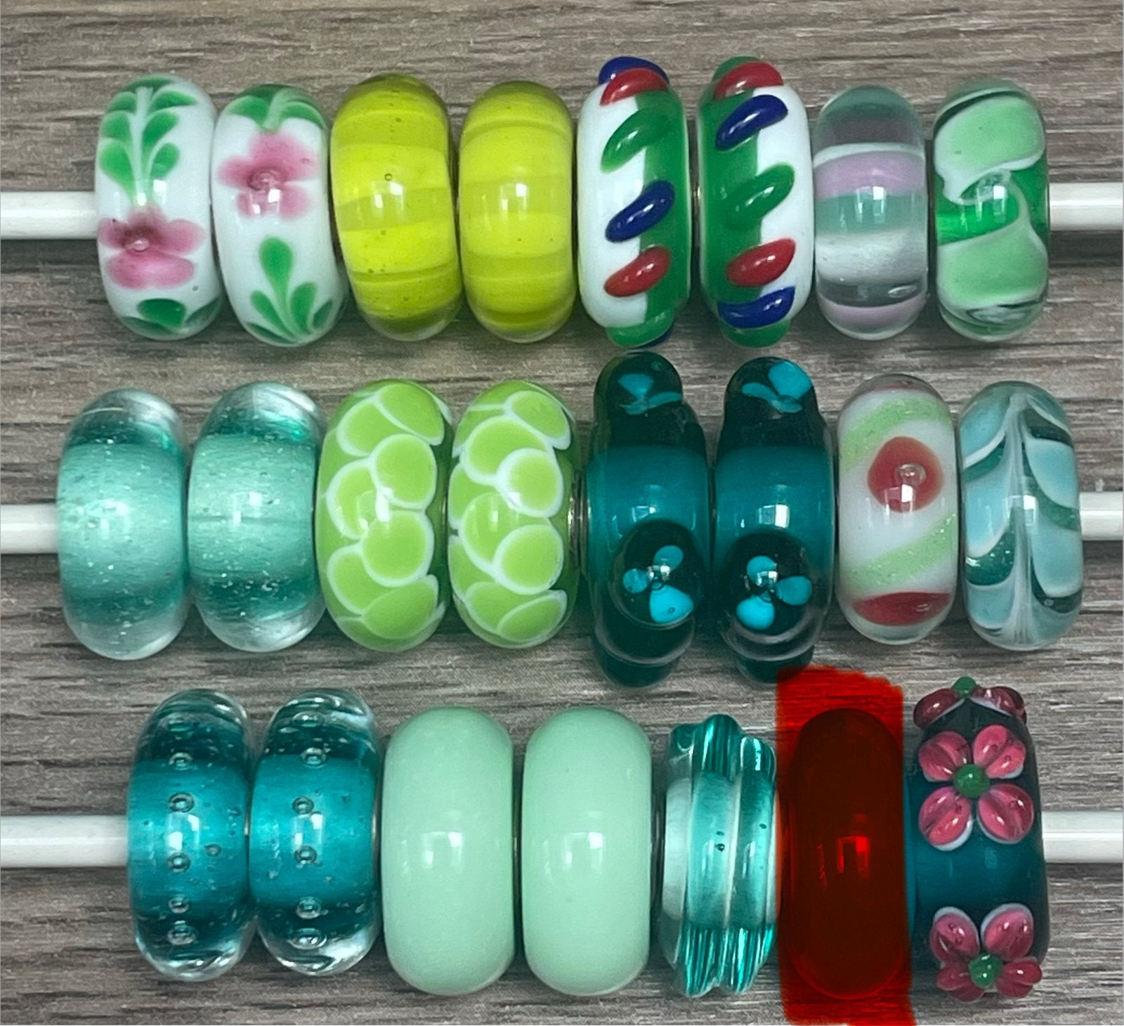 Nieuw Murano glas bedeltjes met groene tinten, Nieuw, 4 bedels of meer, Zilver, Ophalen