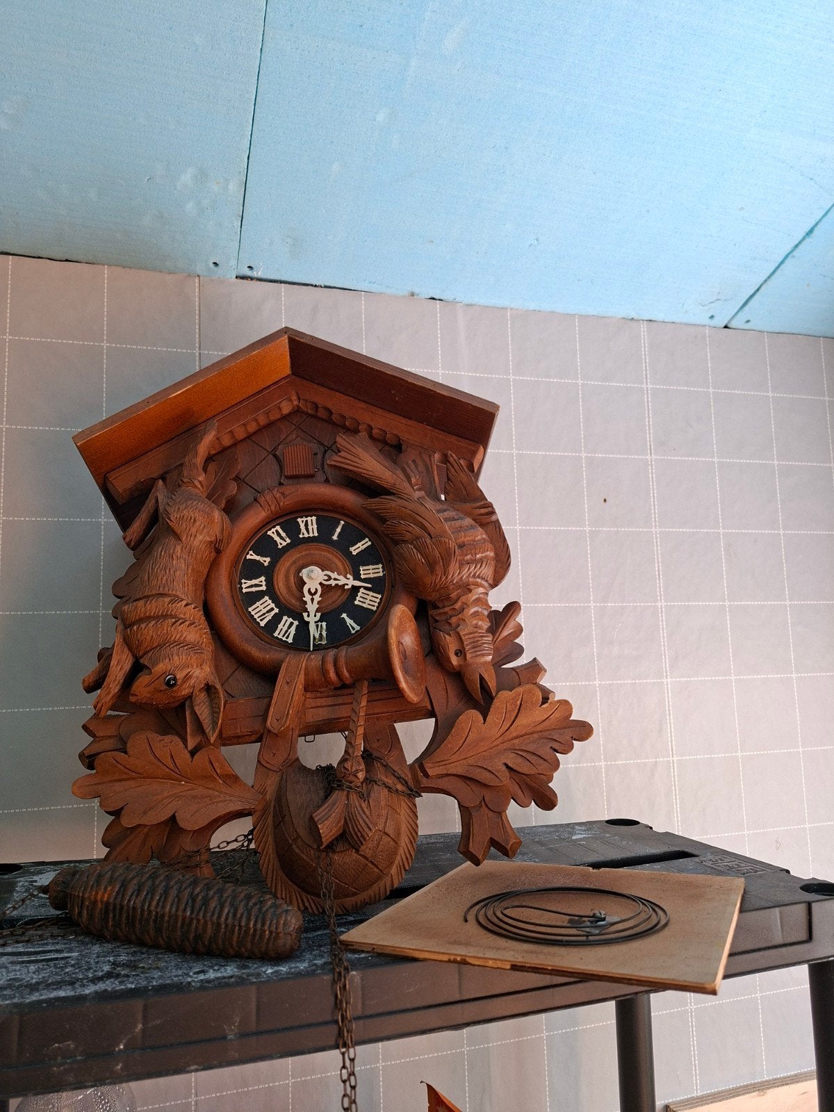 Antieke Koekoeksklok - Handgesneden Hout, Antiek en Kunst, Antiek | Klokken, Ophalen of Verzenden