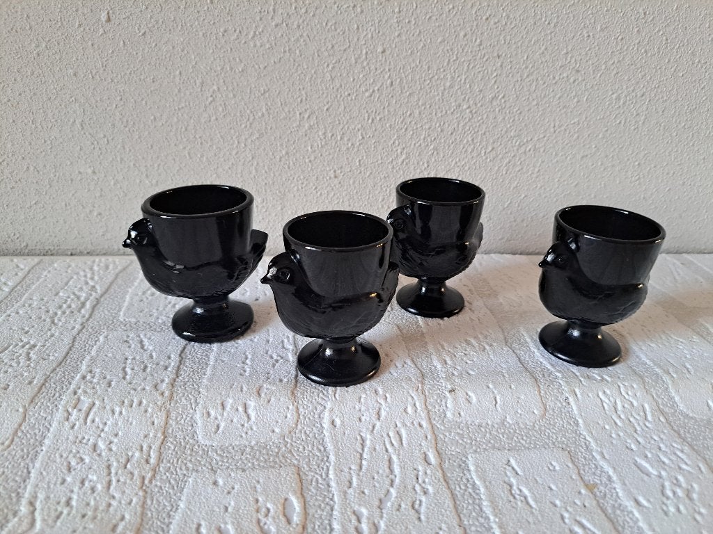 Kip Eierdopjes Luminarc Zwart Glas Set van 4 D5x7cm, Glas of Glazen, Ophalen of Verzenden, Overige stijlen, Glas